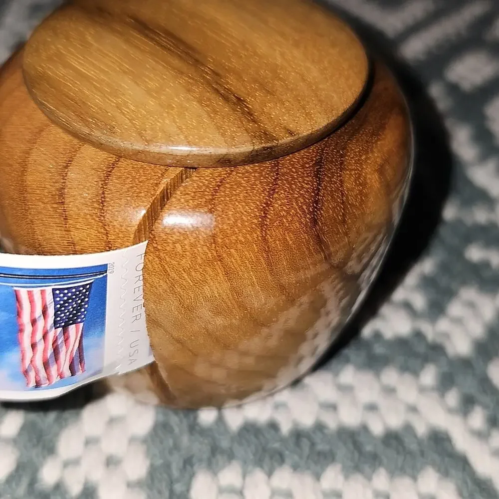 Vintage MCM 60s The Wooden Nickel Myrtle Wood Stamp Holder Dispenser EUC